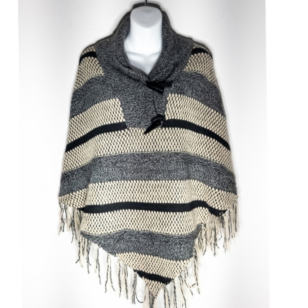 Frazzle Striped Knit Poncho